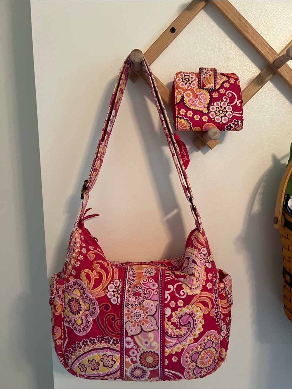 Vera Bradley Raspberry Fizz “On The Go” Bag & Matching Wallet